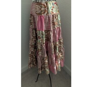 Bohemian Patchwork Maxi Skirt - Pink and Brown